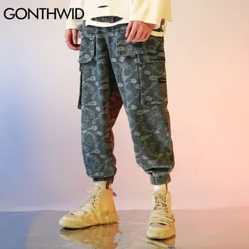 GONTHWID кърпа Пейсли шаблон за печат пътеки харем панталони-карго градинска хип-хоп Harajuku ежедневни широки панталони, Мъжки панталони