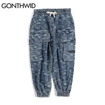 GONTHWID кърпа Пейсли шаблон за печат пътеки харем панталони-карго градинска хип-хоп Harajuku ежедневни широки панталони, Мъжки панталони
