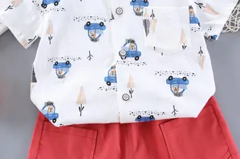 Нов Детски дрехи летни Детски момчета момичета Printe автомобили отличителни ризи панталони 2 бр. / компл. детски дете облекло детски спортен комплект