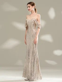 YIDINGZS дълга вечерна рокля с пайети елегантна вечерна рокля с открити рамене YD18171