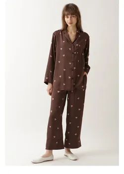 Япония GP сърцето сатен с копринени пижами за жени комплект пижама бутон Pigiama Donna Pjs Mujer пижами пижами пижами Pizama