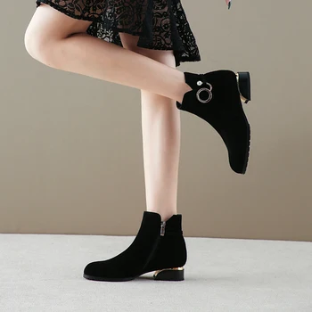 2020 Дамски обувки Дамски ботильоны кожени обувки плюс размери дължина коровья велур-Дамски обувки дамски есенни и зимни ботуши