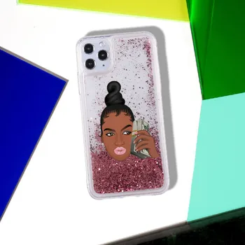 MAKE MONEY Cash Black head Girls Sparkle Liquid Glitter Phone Case Fundas Cover For iPhone 12 11 X XR XS Max Pro 7 8 8Plus 6