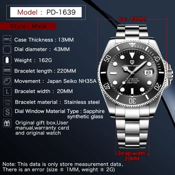 PAGANI DESIGN 2020 Механични ръчни часовници луксозна марка мъжки часовници Водоустойчиви бизнес на часовника от неръждаема стомана автоматично черни 43 мм