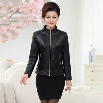 Изкуствена кожа палто жени черно червено 5XL 6XL плюс размера на мама ПУ якета 2019 нова есента корейската мода поло кожени палта LD1105
