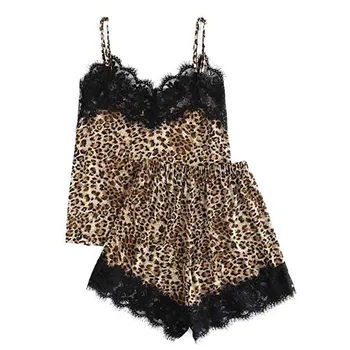 Мода Момиче прекрасната дантела леопардовый принт бельо и панталони Пижамный секси комплект безшевни комплект дамско бельо pigiama leopardo FJSL