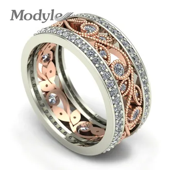 Modyle розово злато пръстен цвете Циркон годежен пръстен Модни бижута-годежни пръстени за жени Bague Femme Anillos Mujer