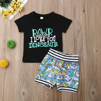 Горещ динозавър бебе момче летни дрехи тениска тениска+панталони шорти набор от 6M-4T