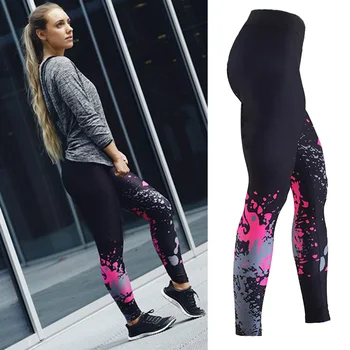 Нова мода жените печатни висока талия Панталони, Спортни еластичен йога панталони дишаща XD88