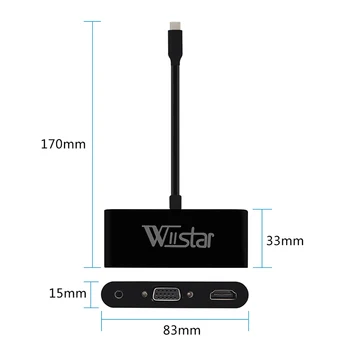 USB Type C C to HDMI VGA 3.5 мм аудио адаптер 3 в 1 USB 3.1 USB-C конвертор и кабел за Macbook Google