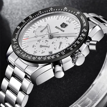 BENYAR нов ежедневна мода хронограф часовник от неръждаема стомана мъжете високо качество на бизнес кварцов мъжки часовник Relogio Masculino