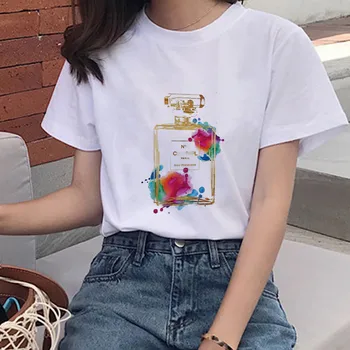 Женска тениска парфюм дизайн печат на тениски лятото 2020 с къс ръкав Бяло на 90-те Harajuku тениска Vogue Top Brand Women