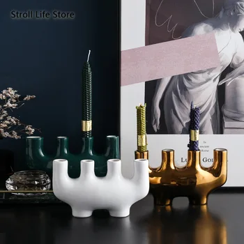 Nordic Creative бял керамичен свещник INS цветя ваза свещници Tealight Table Centerpiece Home Decoration Gift FC597