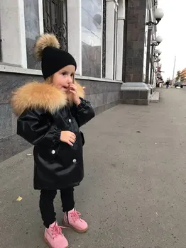 2020 зимата на топло мода 2 3 години 100 см плюс кадифе удебеляване с качулка, дълъг изкуствена кожа кожа на горно облекло палто за деца от новородени момичета