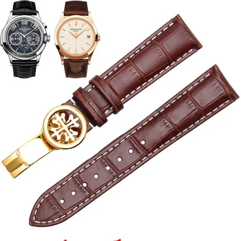 Професионален каишка за часовник от естествена кожа, Patek Philippe Watch Strap Men Women Butterfly Button Original Quality Crocodile Belt