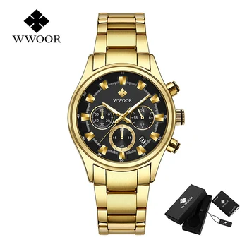 Мъжки часовник 2020 Luxury WWOOR Watch Men Gold Black кварцов часовник хронограф спортни водоустойчив часовник Мъжки relogio masculino