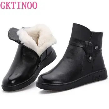 GKTINOO 2020 нови зимни вълнени ботуши Дамски обувки топли зимни обувки ботуши от естествена кожа, Ежедневни обувки плоски ботуши Дамски обувки за сняг