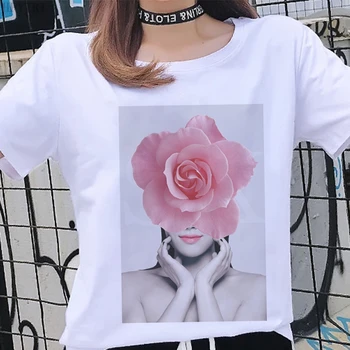Мода, Красота цвете печат Gril тениска лято Harajuku е размерът на дамски блузи тениска ежедневно с къси ръкави О-образно деколте Дамски тениска