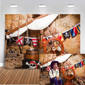 Pirate тематична снимка фон децата Рожден Ден на фона на палубата на кораба навигация новороденото дете приключения фон за снимка