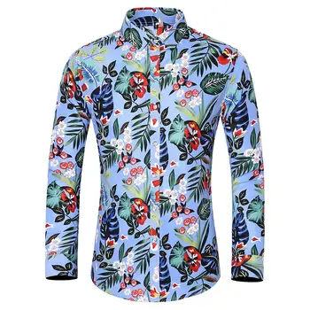 YUNCLOS цветни печатни ризи мъжки Slim Fit с дълъг ръкав цвете ежедневни риза мода партия риза върховете отложной яка мъжете обличам