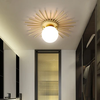 Арт дизайн таван led плафониери злато бяло стъкло преминаването на коридор тела трапезария и спалня на тавана лампа Слънце форма