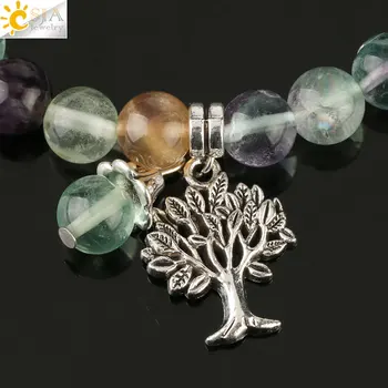 CSJA Reiki естествен камък 7 чакра Дървото на Живота гривна смесени цветни мъниста баланс йога гривни за жени, мъже изцеление бижута G166