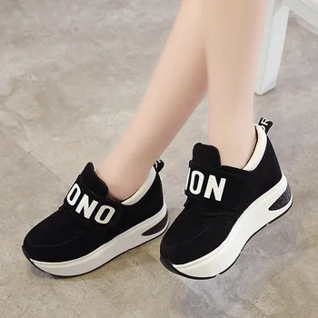Мода Височина увеличаване на обувки жените плоски обувки на платформа високи маратонки-високо качество Ежедневни обувки сладки женски апартаменти A156