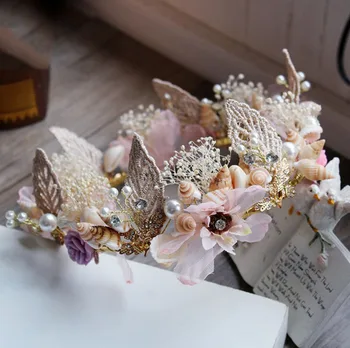 Фея на Бохемската сватба сватбена прическа руж дантела перлени цветове дамски шапки мивка невероятна сватбена главното украшение на ZH005
