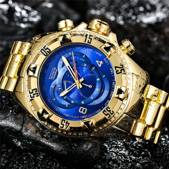 Temeite Golden Luxury Brand Мъжки Часовници Мода Син Циферблат Водоустойчивост На Часовника От Неръждаема Стомана Голям Размер Мъжки Кварцов Часовник Ръчен Часовник