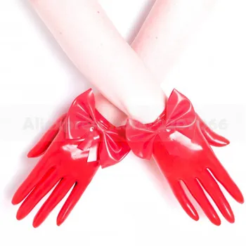 Червени гумени латекс фетишистские къси ръкавици с лък RLM100
