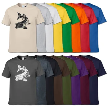 Високо качество на риба печат на тениска 2018 нов мъжки Риболов тениска на плажа ежедневната мъжка тениска памук За-образно деколте с къс ръкав потник Tee