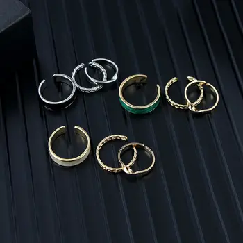 Просто се насладете на 3 бр./компл. дамски модни открити пръстени прост обрат на веригата метални катарами пръстени емайл пръстен бижута на сватбени аксесоари