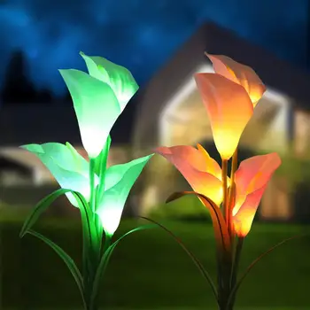 Трехсекционный Слънчев Кала фенер цветни led фенер открит тревата лампа Земята плъгин лампи в двора на фенер