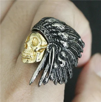 Размер 8~13 мода за мъже жени бижута пръстен 316L бижута от неръждаема стомана нов индийски златен череп колоездач пръстен