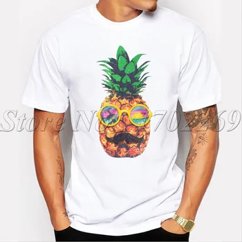 Sun Bathing Битник Pineapple retro printed men t-shirt short sleeve casual смешни върховете на ананас с очила прохладни ризи