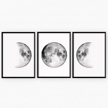 Минималистичен Платно Картини Фаза На Луната Изкуството На Стената Черни Плакати И Бели Щампи Земята Снимки За Спални Всекидневна Декор