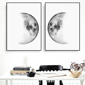 Минималистичен Платно Картини Фаза На Луната Изкуството На Стената Черни Плакати И Бели Щампи Земята Снимки За Спални Всекидневна Декор
