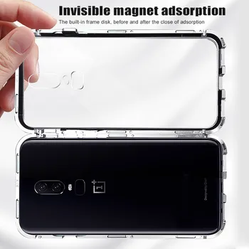 Капак за One Plus 6 6T вграден магнитен корпус от стъкло за One Plus 5T Магнит адсорбционный калъф за iPhone 7 8 X XR XS стъклена делото