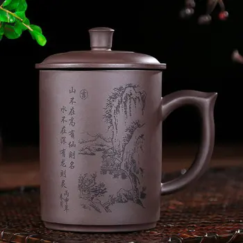 Горещи продажба Yixing голям капацитет лилаво глина чаша чай с капак, 400 мл офис чист ръчно кунг-фу лилаво чаша Безплатна доставка