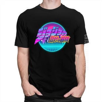 Jojo Bizarre Adventure Shirt Men Retrowave Neon Tshirt Manga T-shirt Cotton Vaporwave Япония Аниме Tees Върховете Japan Graphic
