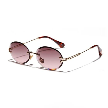 ретро овални слънчеви очила за жени без сиво кафяв прозрачни лещи без рамки слънчеви очила за жени uv400