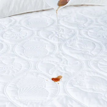 Бял плътен цвят ватирани релефни водоустойчив матрак, протектор монтирани лист стил корица за матрак дебела мека подложка за легло