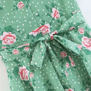 Klacwaya girls chic dress green 2019 women summer rose print цветни рокли Питър Пан яка party ladies-мек шифон vestidos