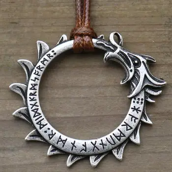 Viking Дракон Висулка Скандинавските Рунически Руни Бижута Мъжко Колие Амулет И Талисман