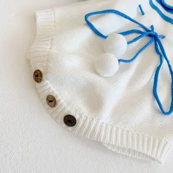 Пролет есен момиче шарени накъдрен яка вязаный вълна гащеризон чанта пръдня плъзгачи дете младенческие деца новородено пуловер 0-24 м
