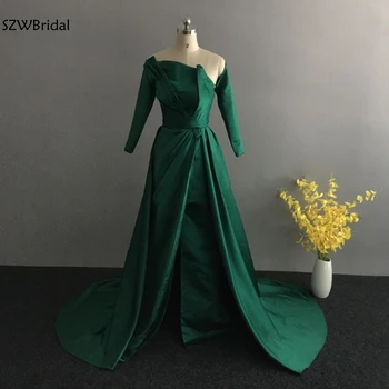 Новият пристигането сатен зелени вечерни рокли с дълъг ръкав 2021 евтини вечерни рокли за жени vestido elegante вечерна рокля Party