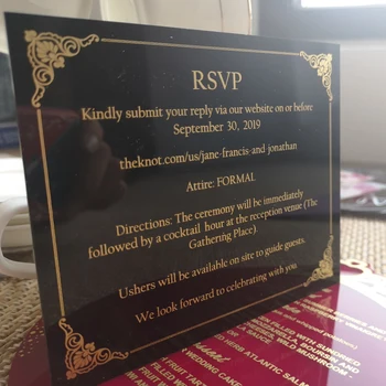 2018 free design customized colorful printing, black acrylic card wedding party rsvp gold card printing
