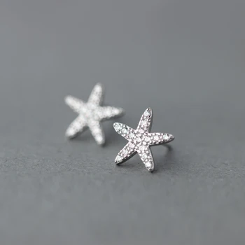 MloveAcc горещи продажба на 925 сребро Звезда тропическата Морска звезда обеци за жени Clear CZ Fashion Jewelry Bijoux