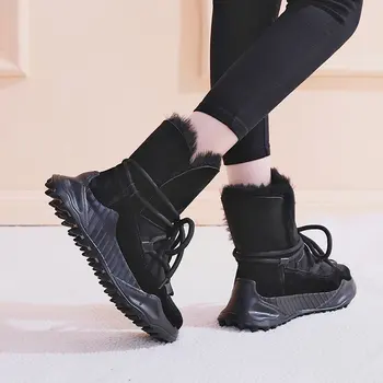 2021 високо качество на кожени дамски обувки за ски, зимни обувки на платформа ботильоны за жени нескользящие се затопли вълна Дамски маратонки