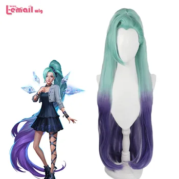 L-e-mail перука LoL Seraphine cosplay перука KDA ALL OUT cosplay дълги перуки с кон опашка синьо, лилаво перука термоустойчиви синтетични косми